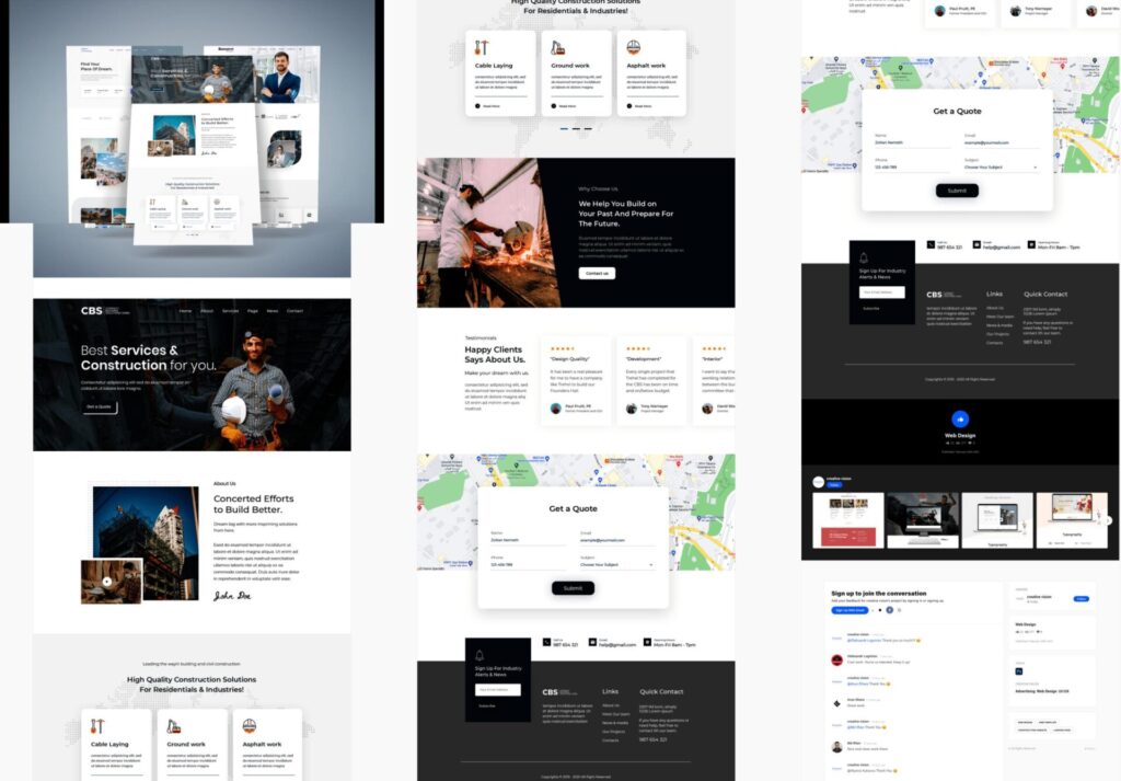 Website design prototype laid out across desktop and mobile screens